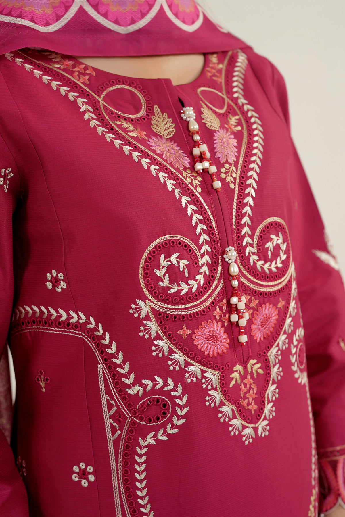 Embroidered 3 Piece Magenta Frost Heritage Suit
