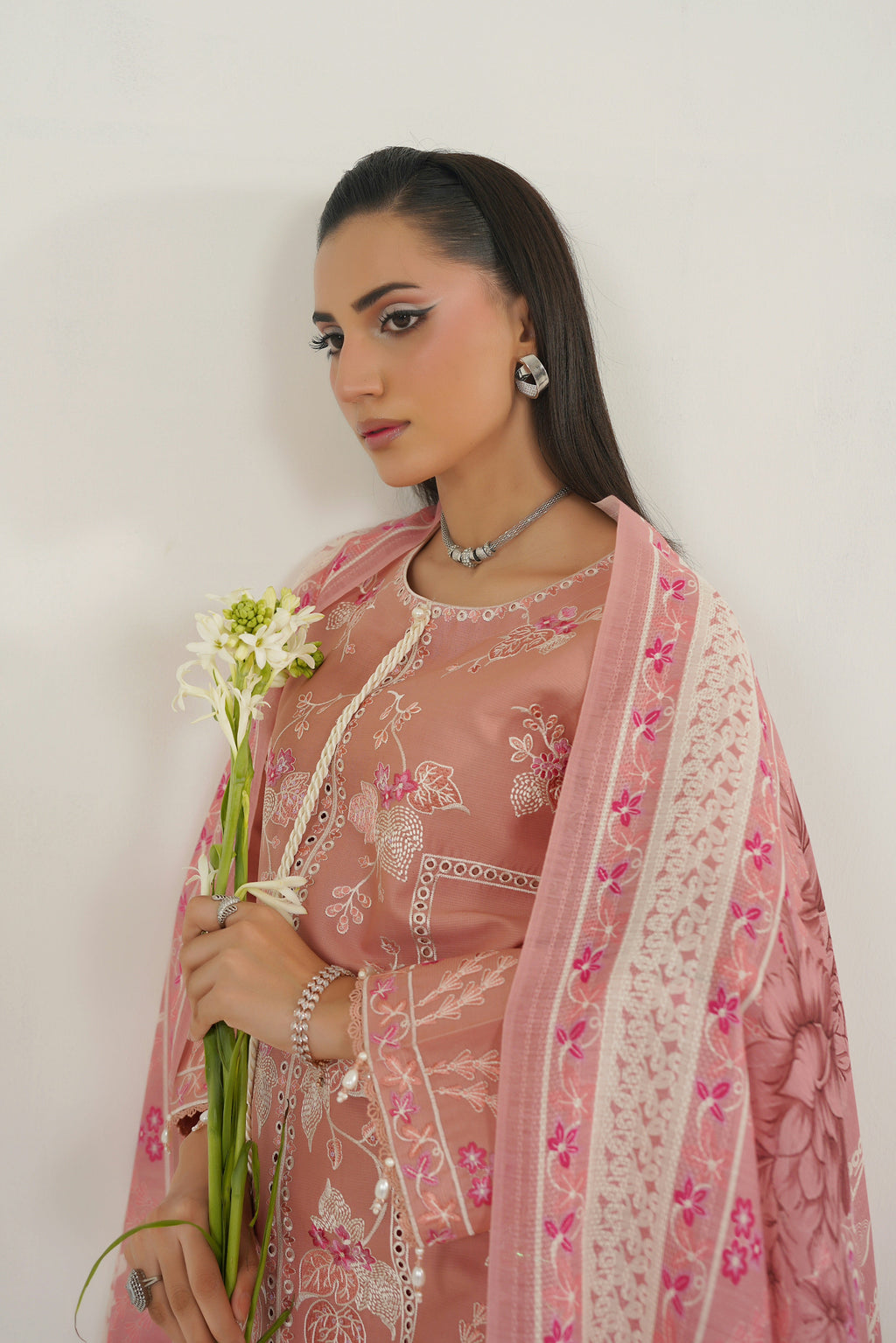 3 Piece Blushing Frost Embroidered Suit