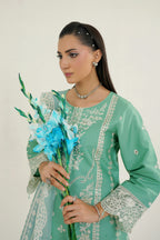 3 Piece Glacial Sage Winter Embroidered Suite