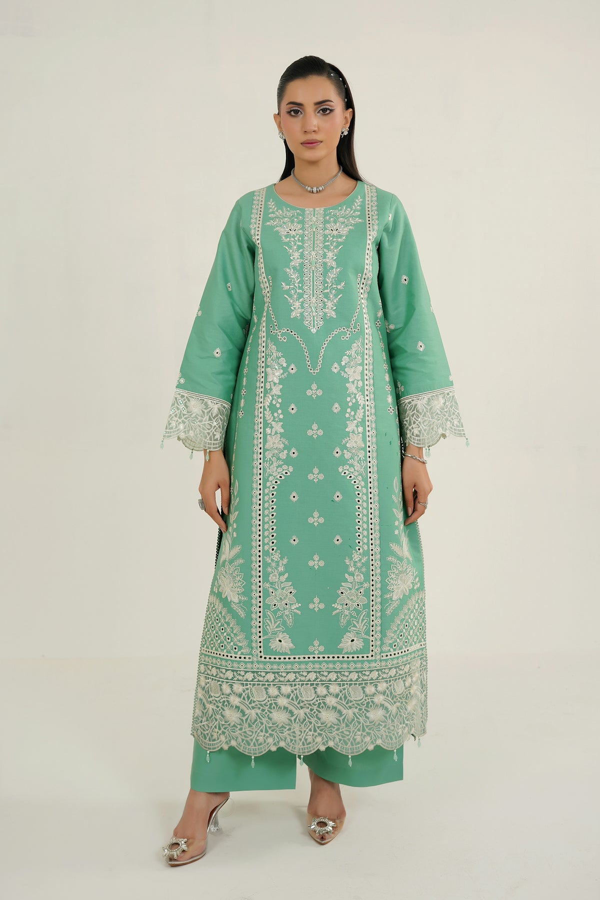 3 Piece Glacial Sage Winter Embroidered Suite