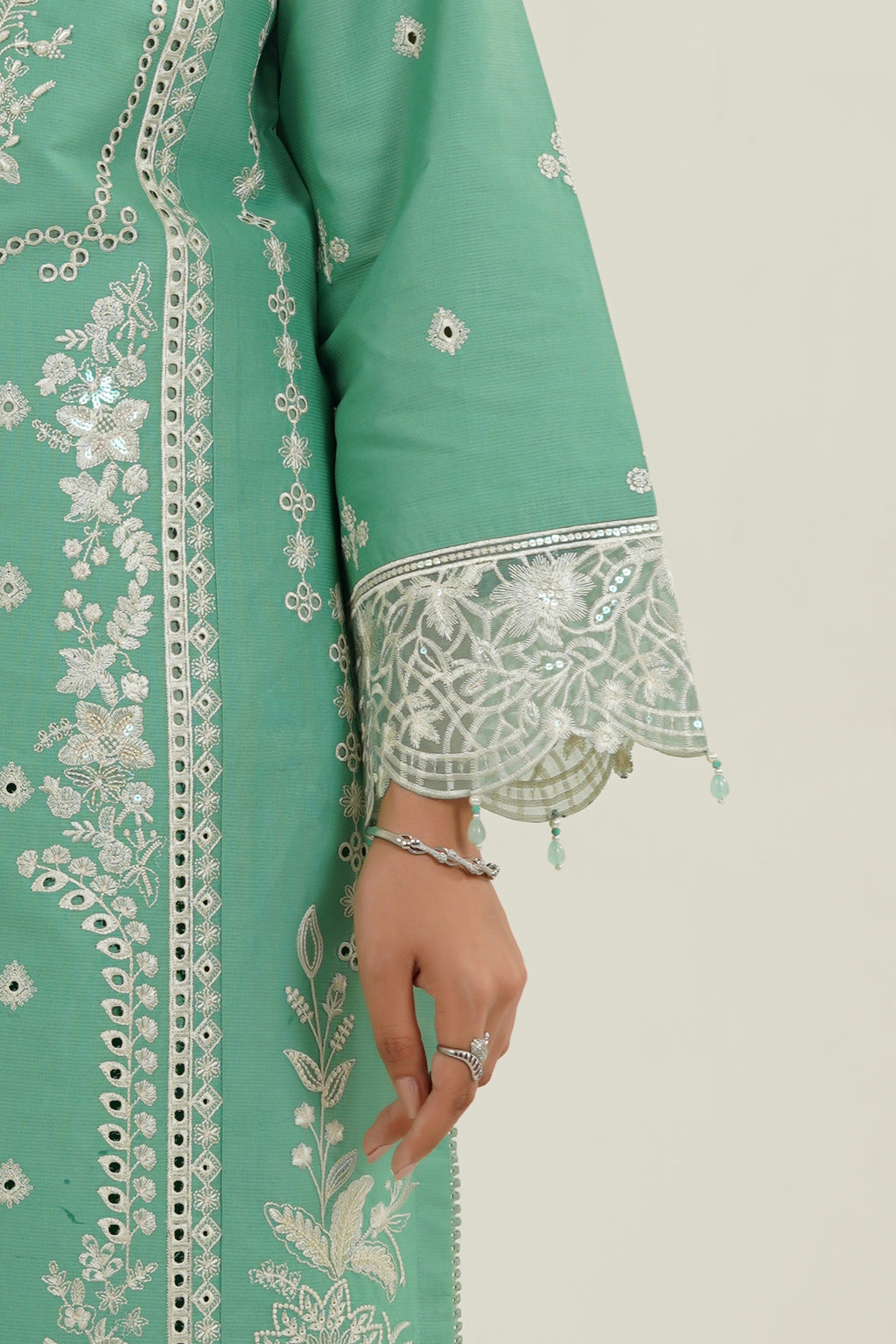 3 Piece Glacial Sage Winter Embroidered Suite