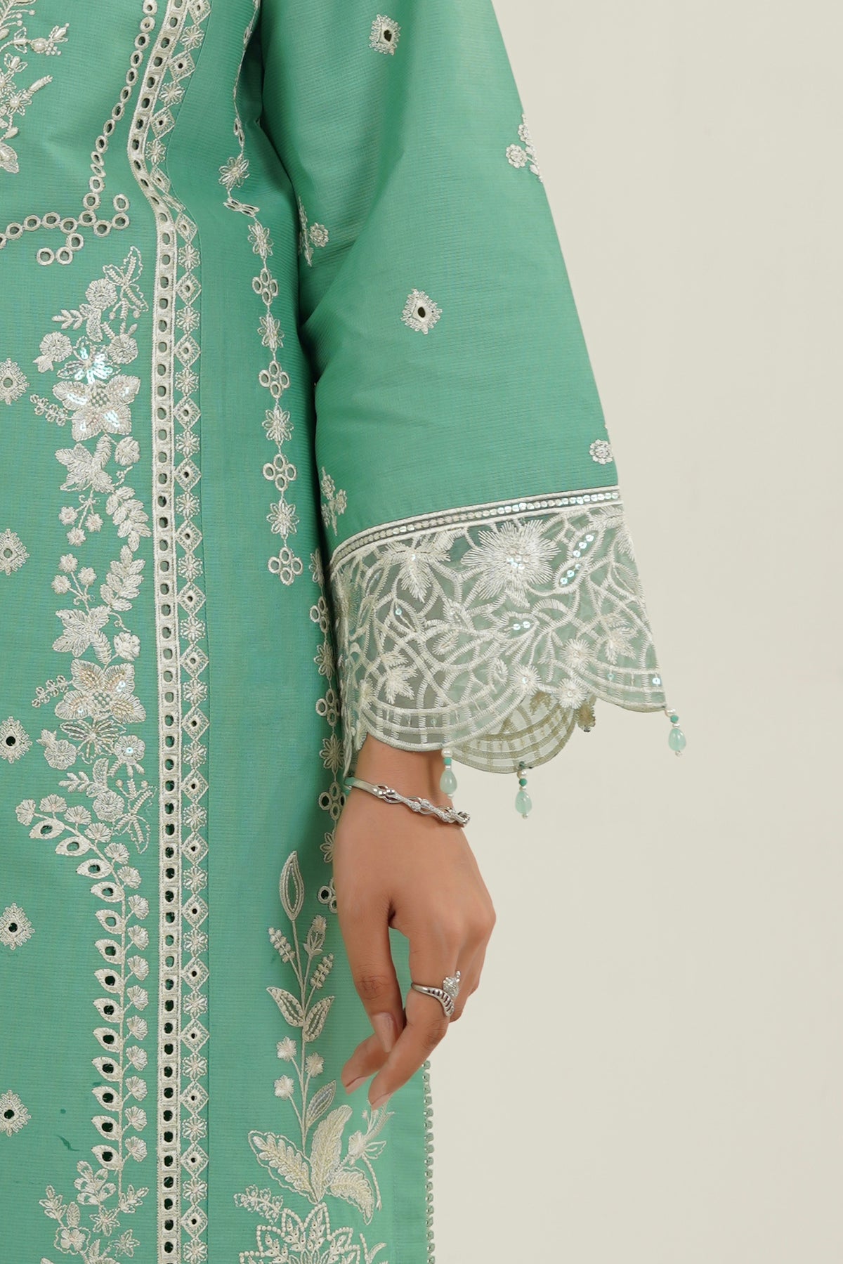 3 Piece Glacial Sage Winter Embroidered Suite