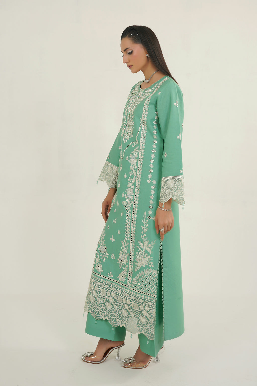 3 Piece Glacial Sage Winter Embroidered Suite