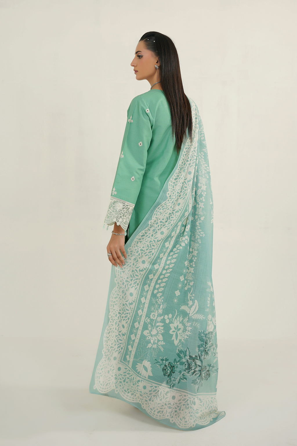3 Piece Glacial Sage Winter Embroidered Suite