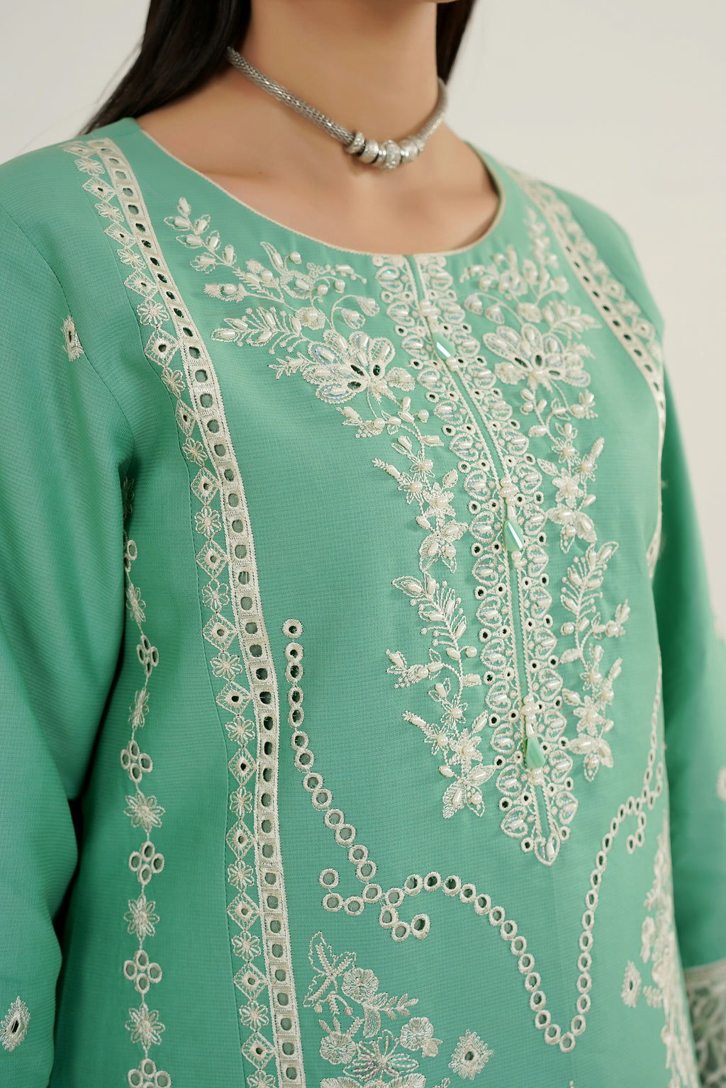 3 Piece Glacial Sage Winter Embroidered Suite