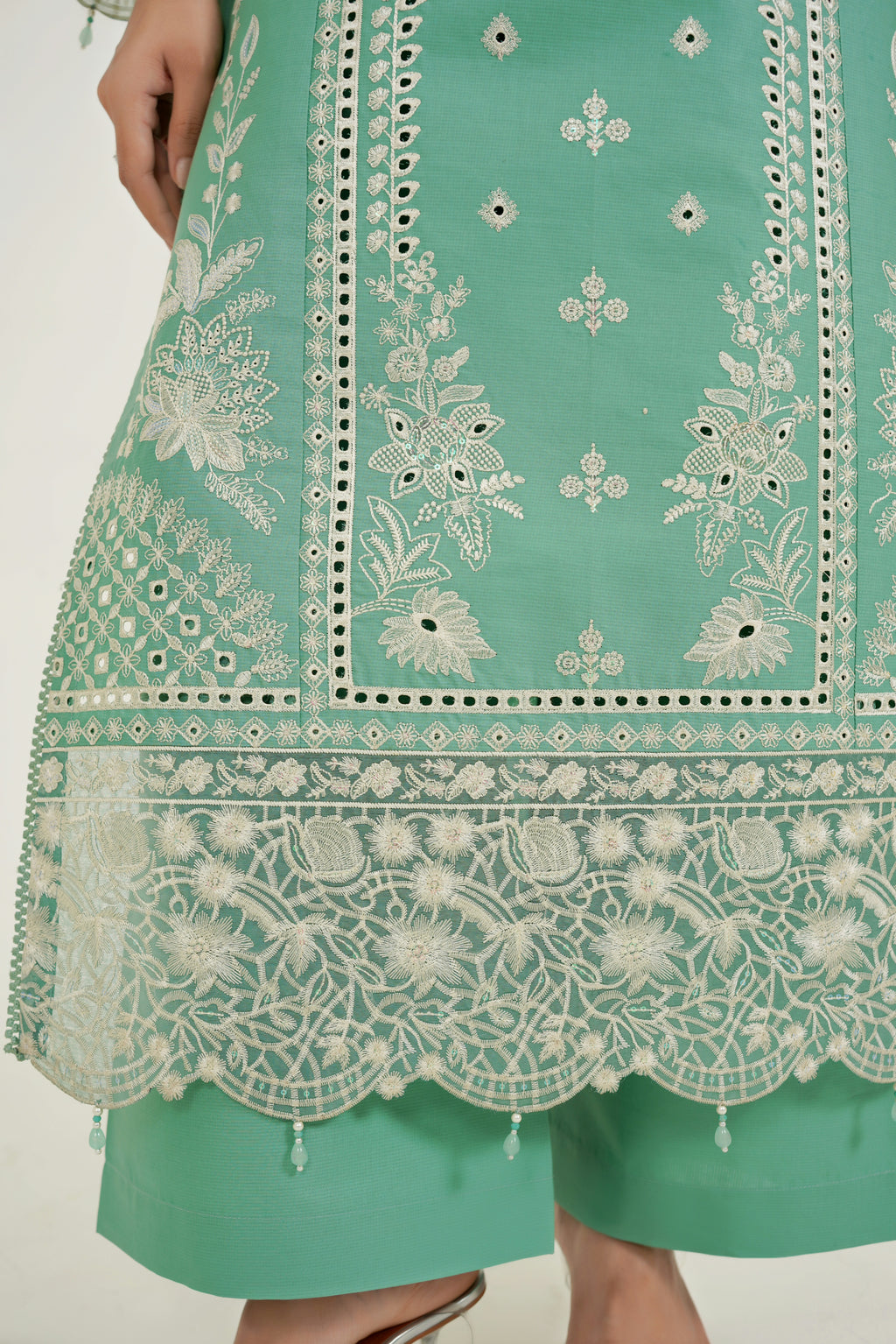 3 Piece Glacial Sage Winter Embroidered Suite