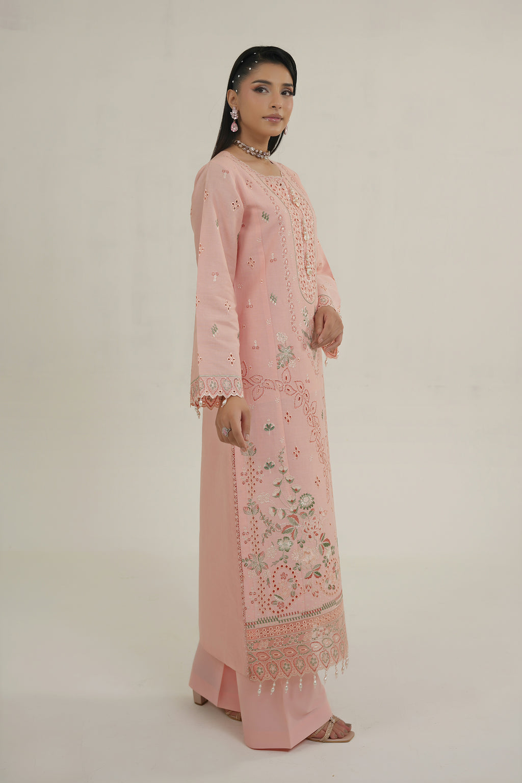 Peach Frost Embroidered Suit-3 Piece