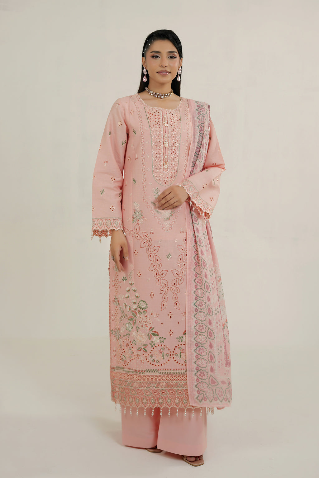Peach Frost Embroidered Suit-3 Piece