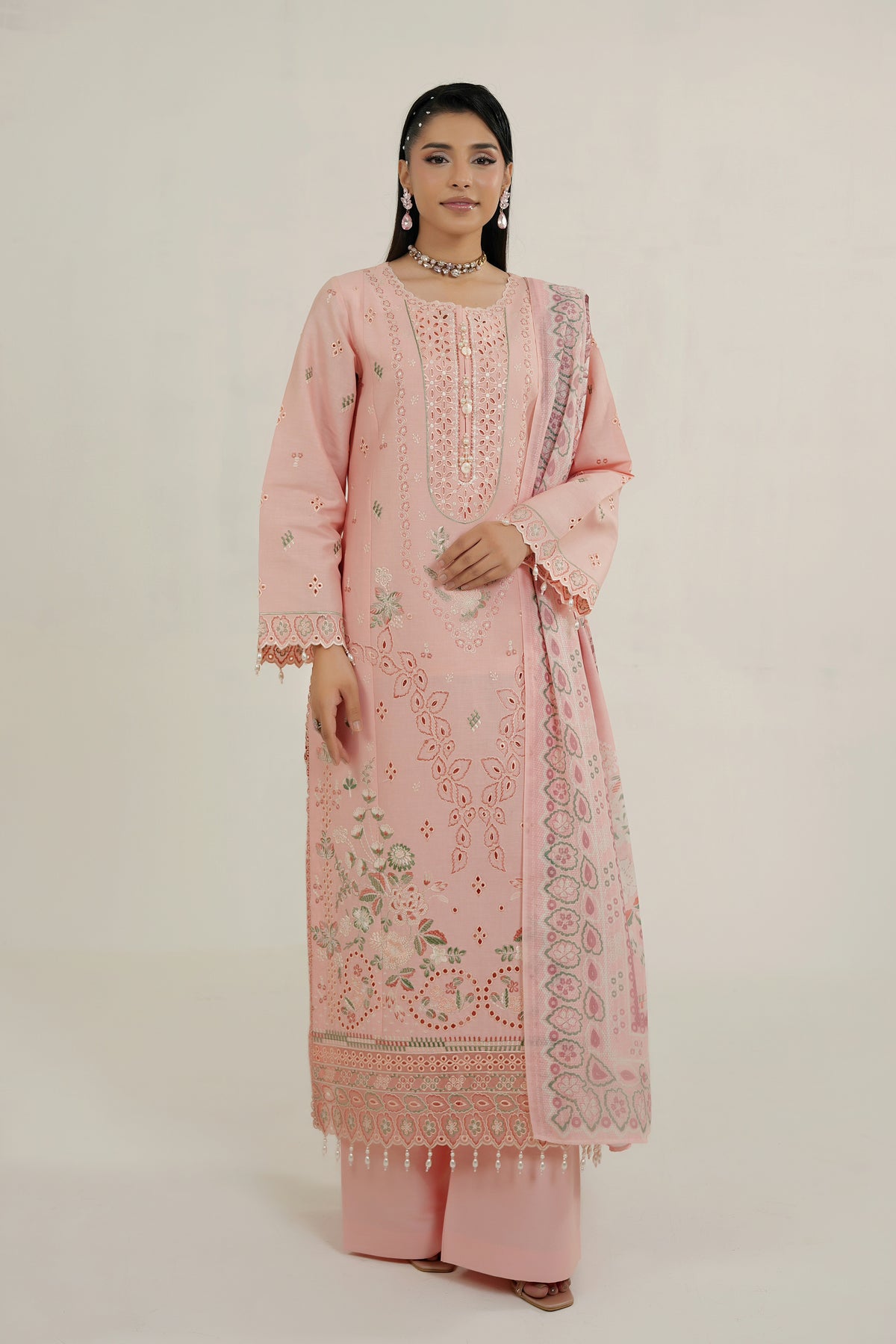 Peach Frost Embroidered Suit-3 Piece