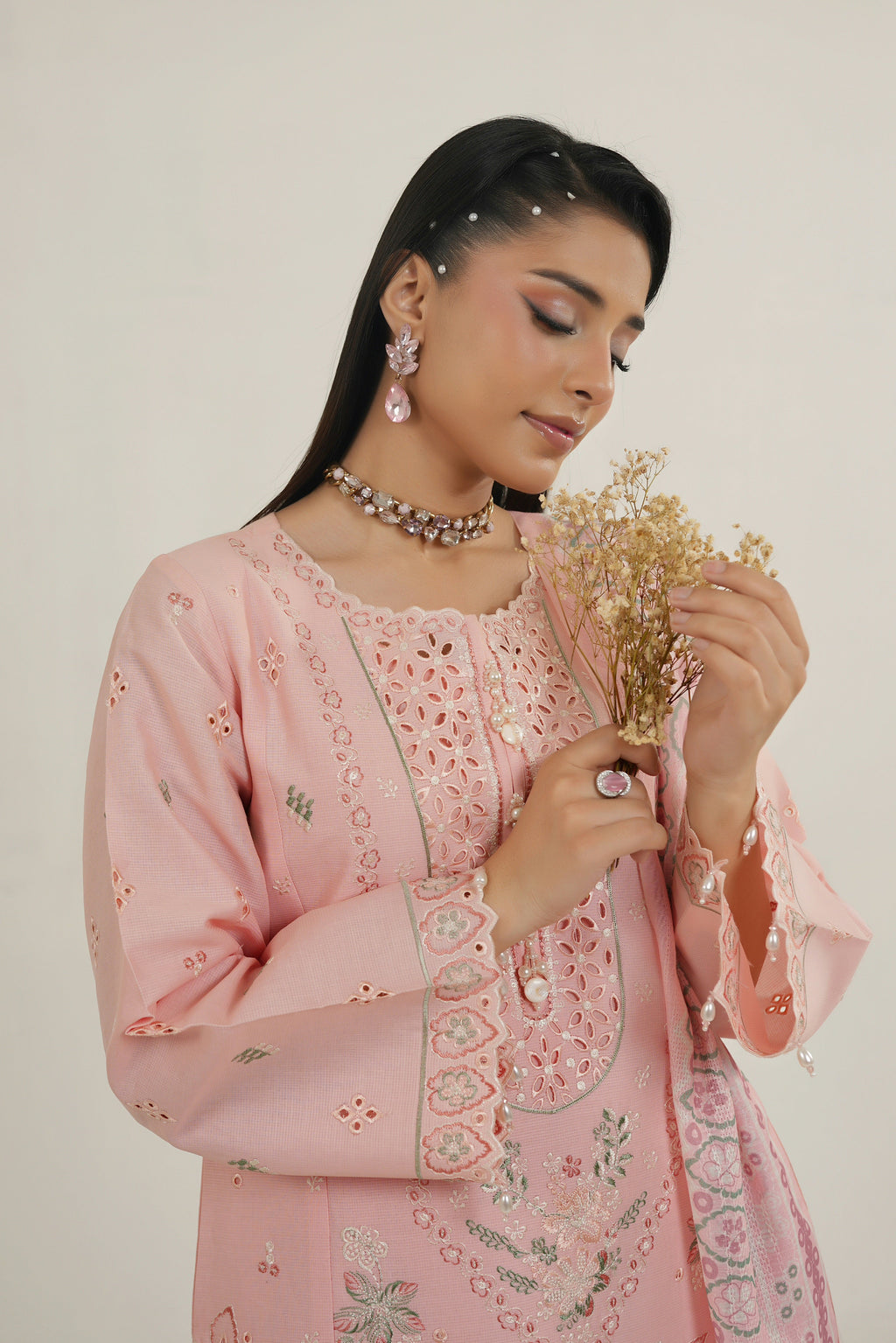 Peach Frost Embroidered Suit-3 Piece