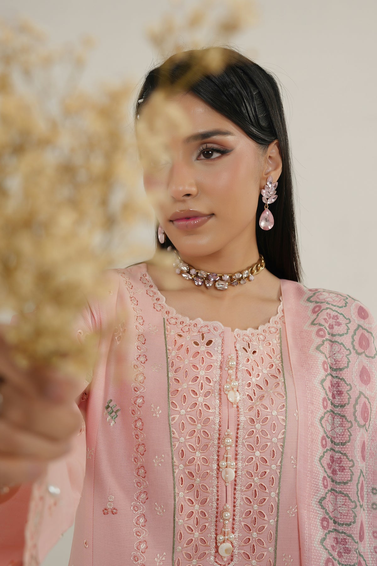 Peach Frost Embroidered Suit-3 Piece