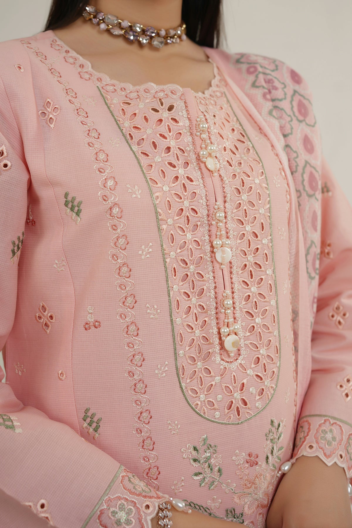Peach Frost Embroidered Suit-3 Piece