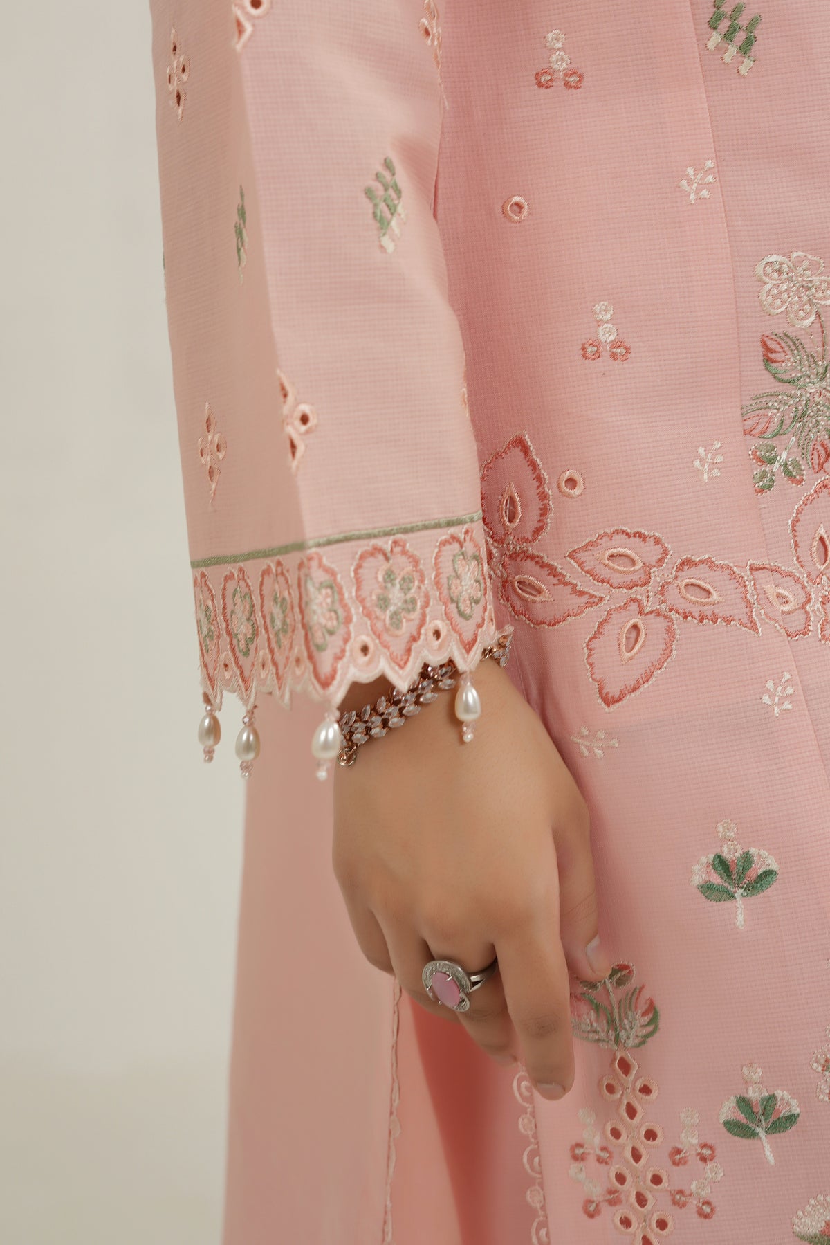 Peach Frost Embroidered Suit-3 Piece