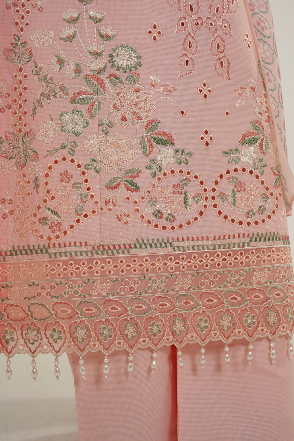 Peach Frost Embroidered Suit-3 Piece