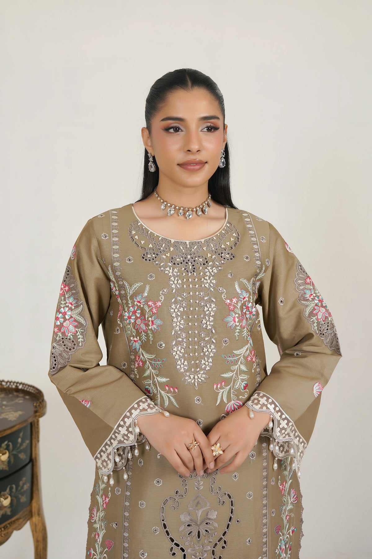 Frost Olive Embroidered 3 Piece Suite