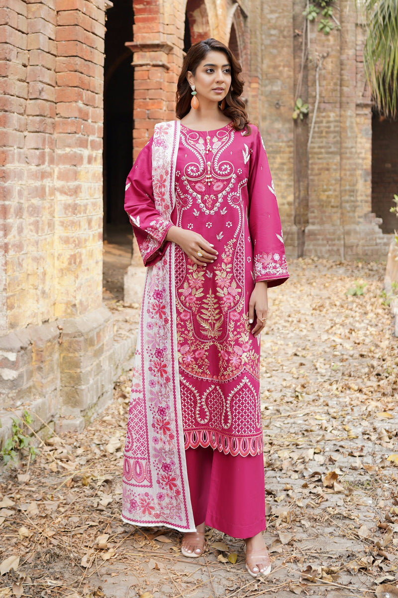 3 Piece Embroidered Summer Cotton Suit-Stitched