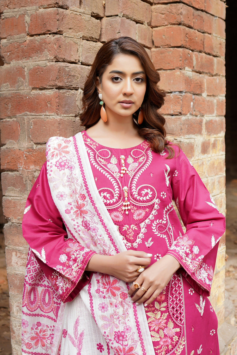 3 Piece Embroidered Summer Cotton Suit-Stitched