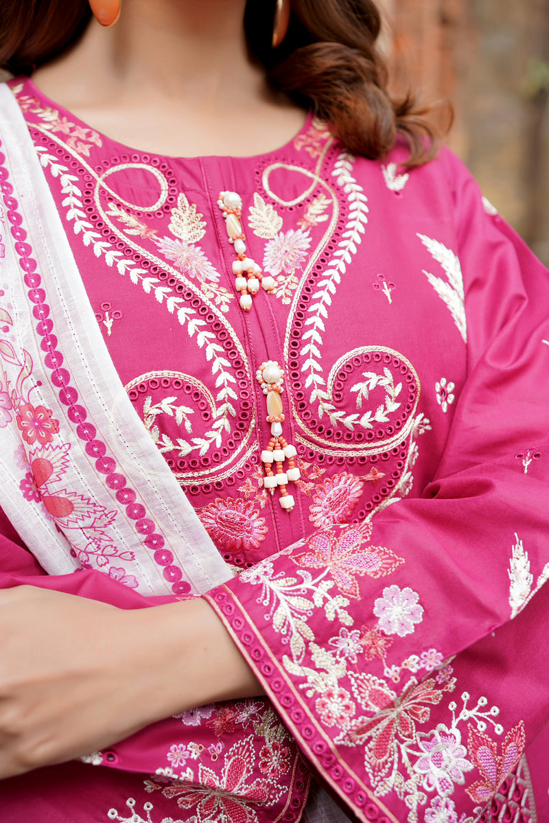 3 Piece Embroidered Summer Cotton Suit-Stitched