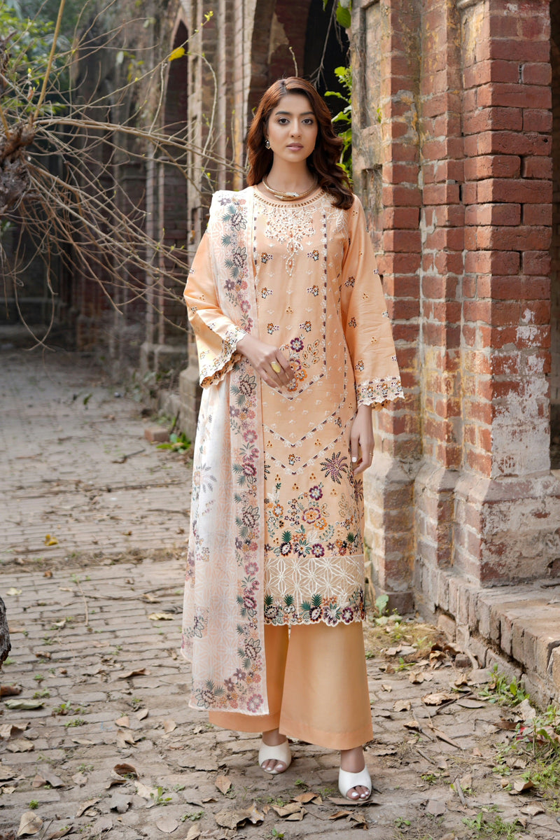 3 Piece Embroidered Summer Cotton Suit-Stitched