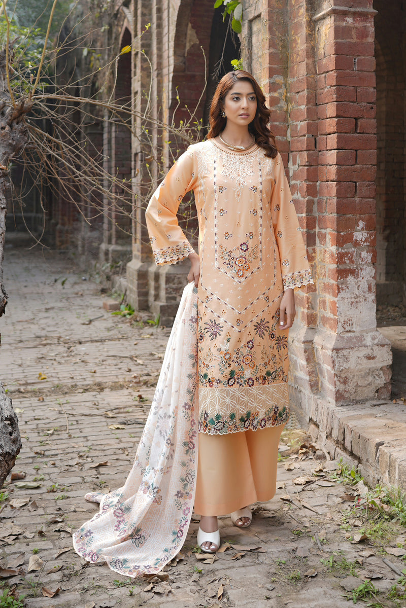 3 Piece Embroidered Summer Cotton Suit-Stitched