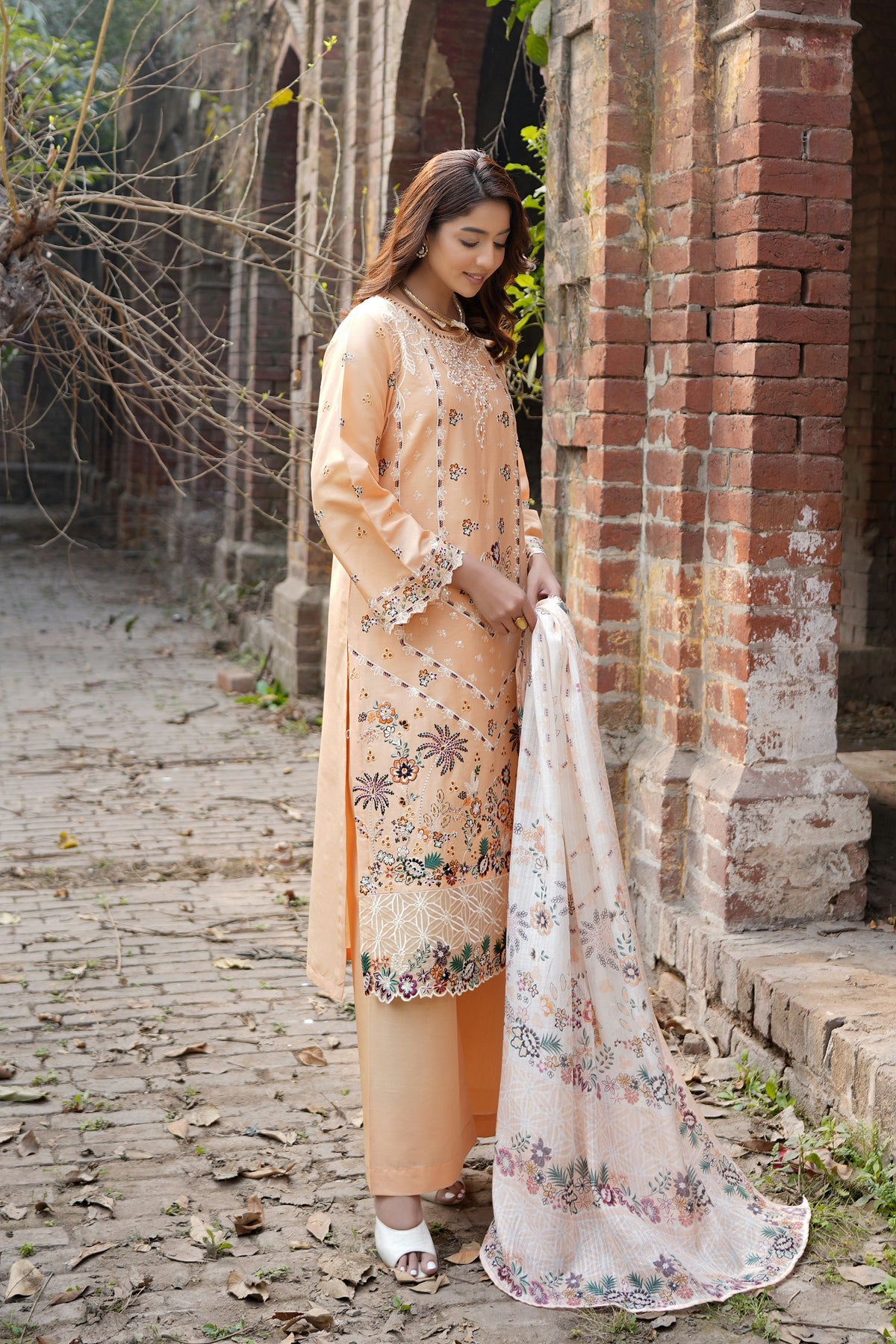 3 Piece Embroidered Summer Cotton Suit-Stitched