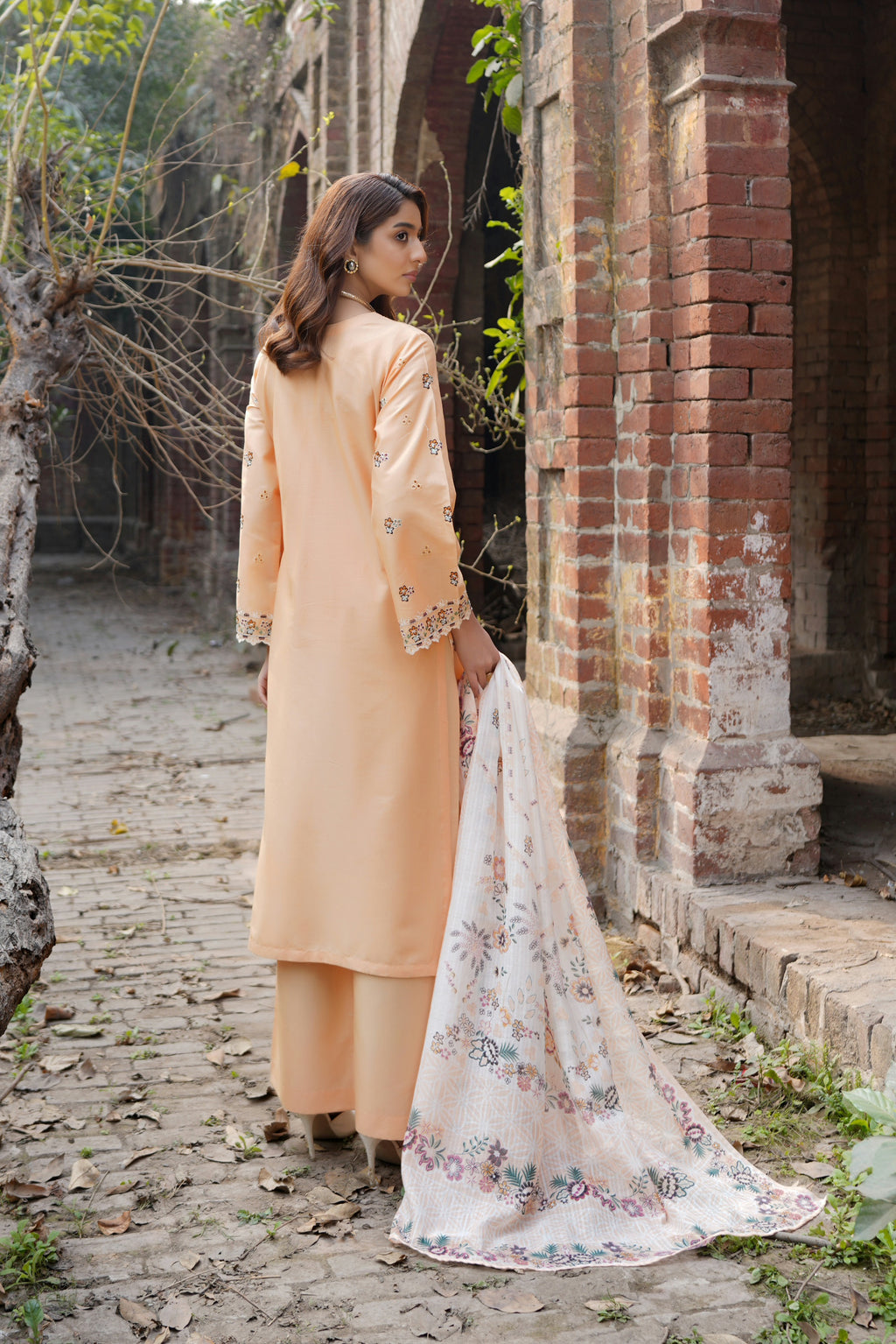 3 Piece Embroidered Summer Cotton Suit-Stitched