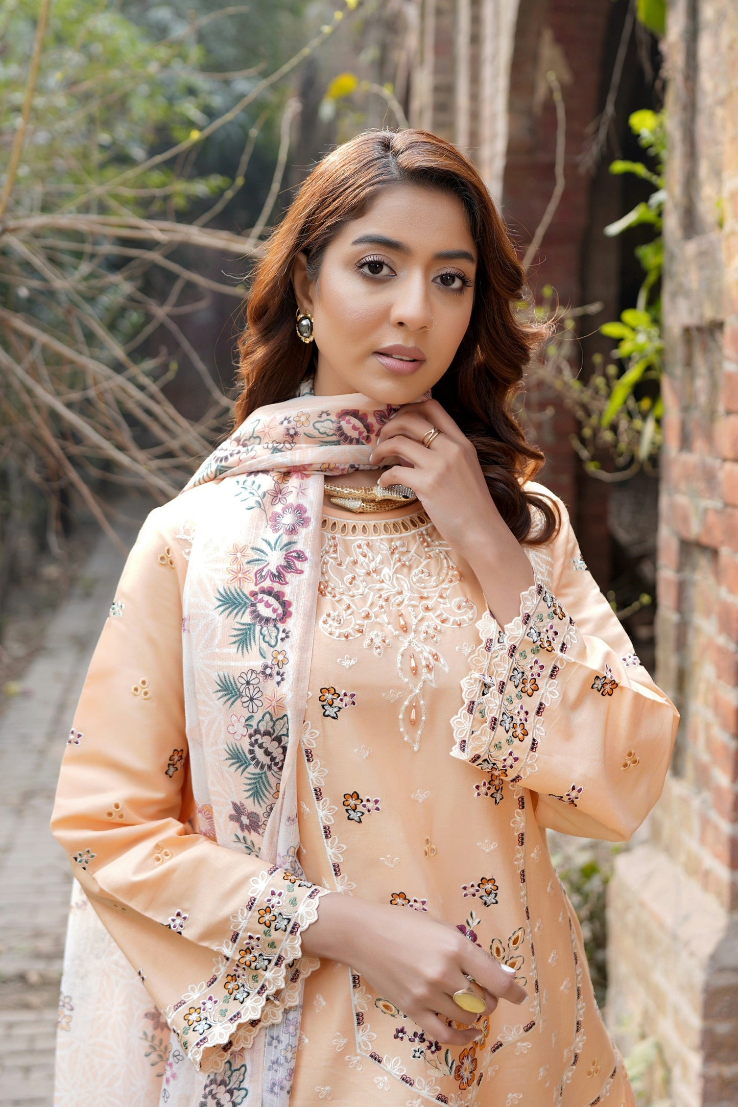 3 Piece Embroidered Summer Cotton Suit-Stitched