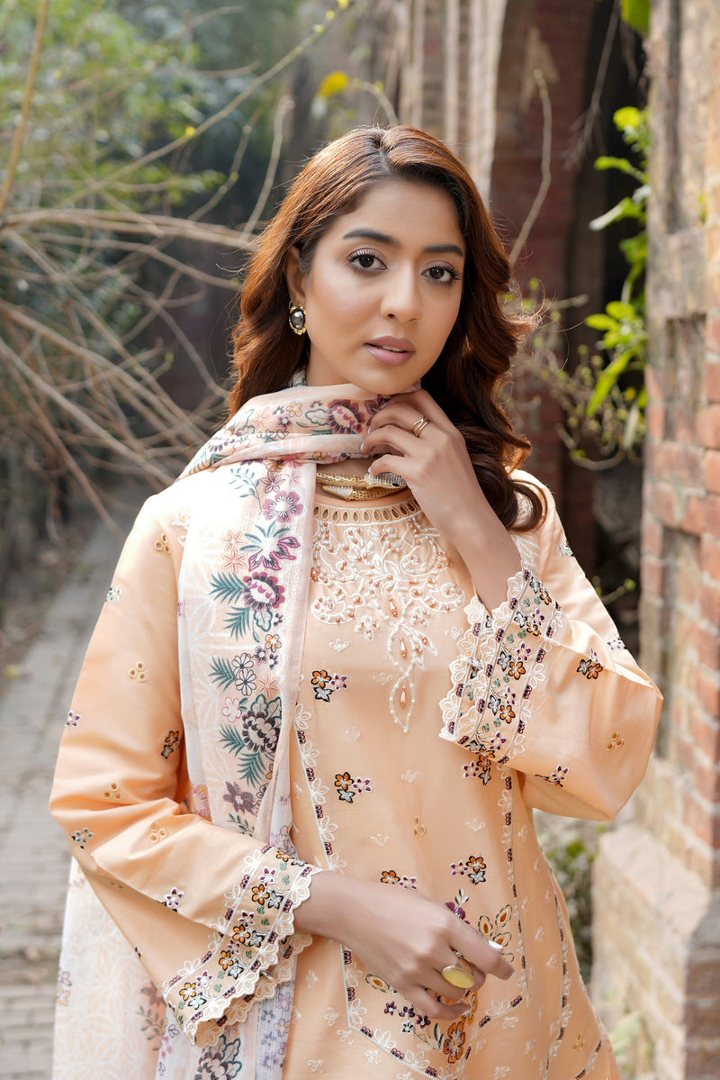 3 Piece Embroidered Summer Cotton Suit-Stitched