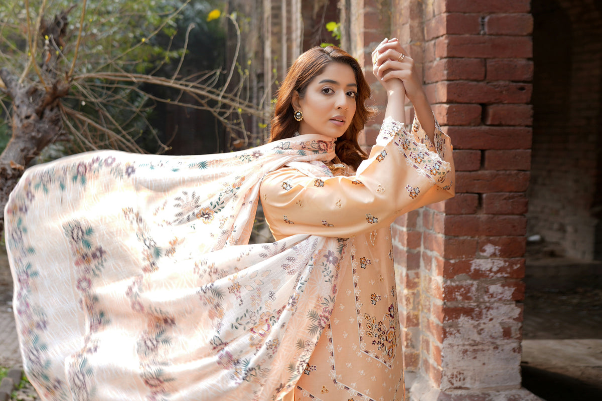 3 Piece Embroidered Summer Cotton Suit-Stitched