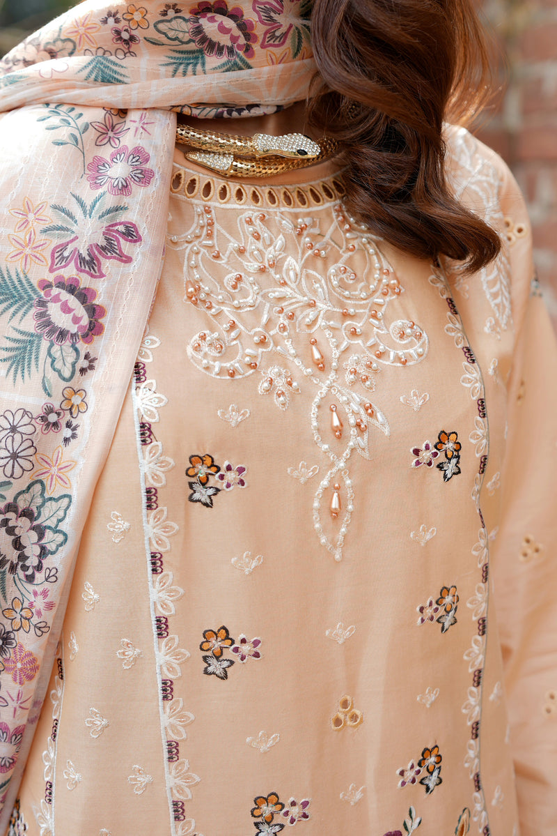 3 Piece Embroidered Summer Cotton Suit-Stitched