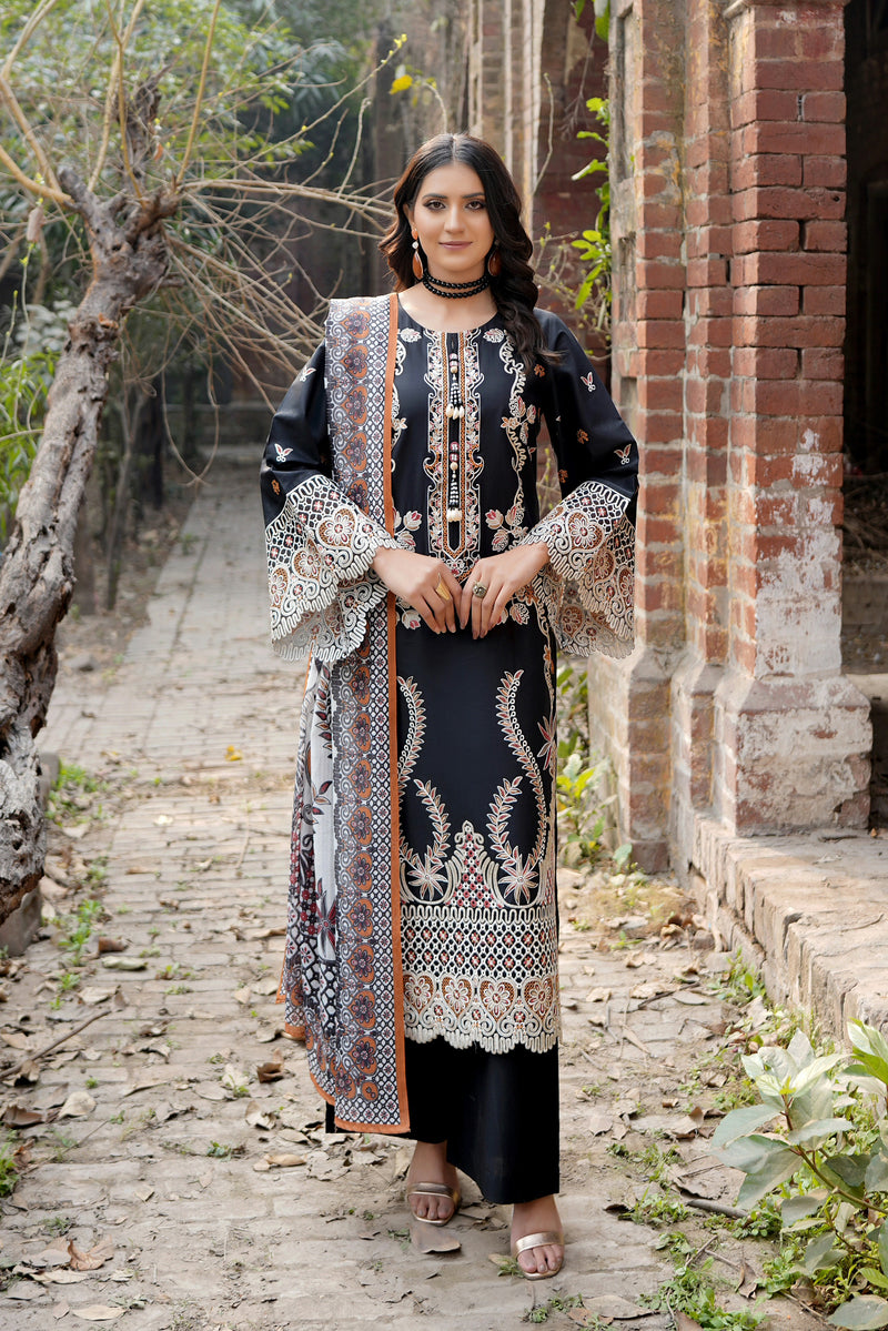 3 Piece Embroidered Summer Cotton Suit-Stitched