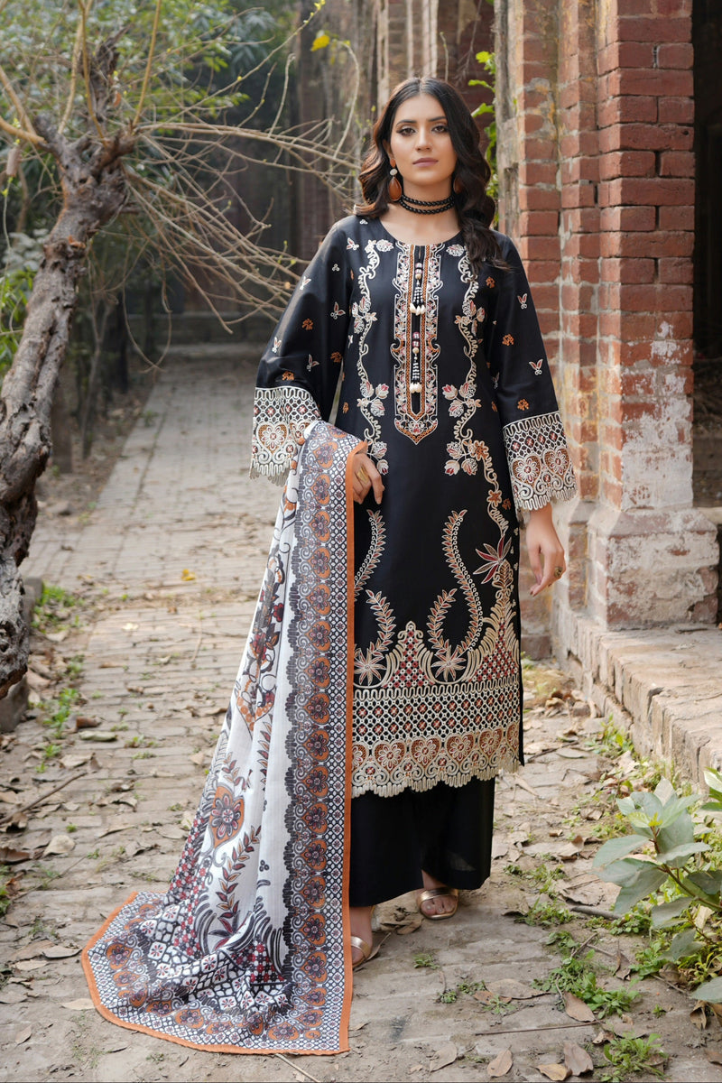 3 Piece Embroidered Summer Cotton Suit-Stitched