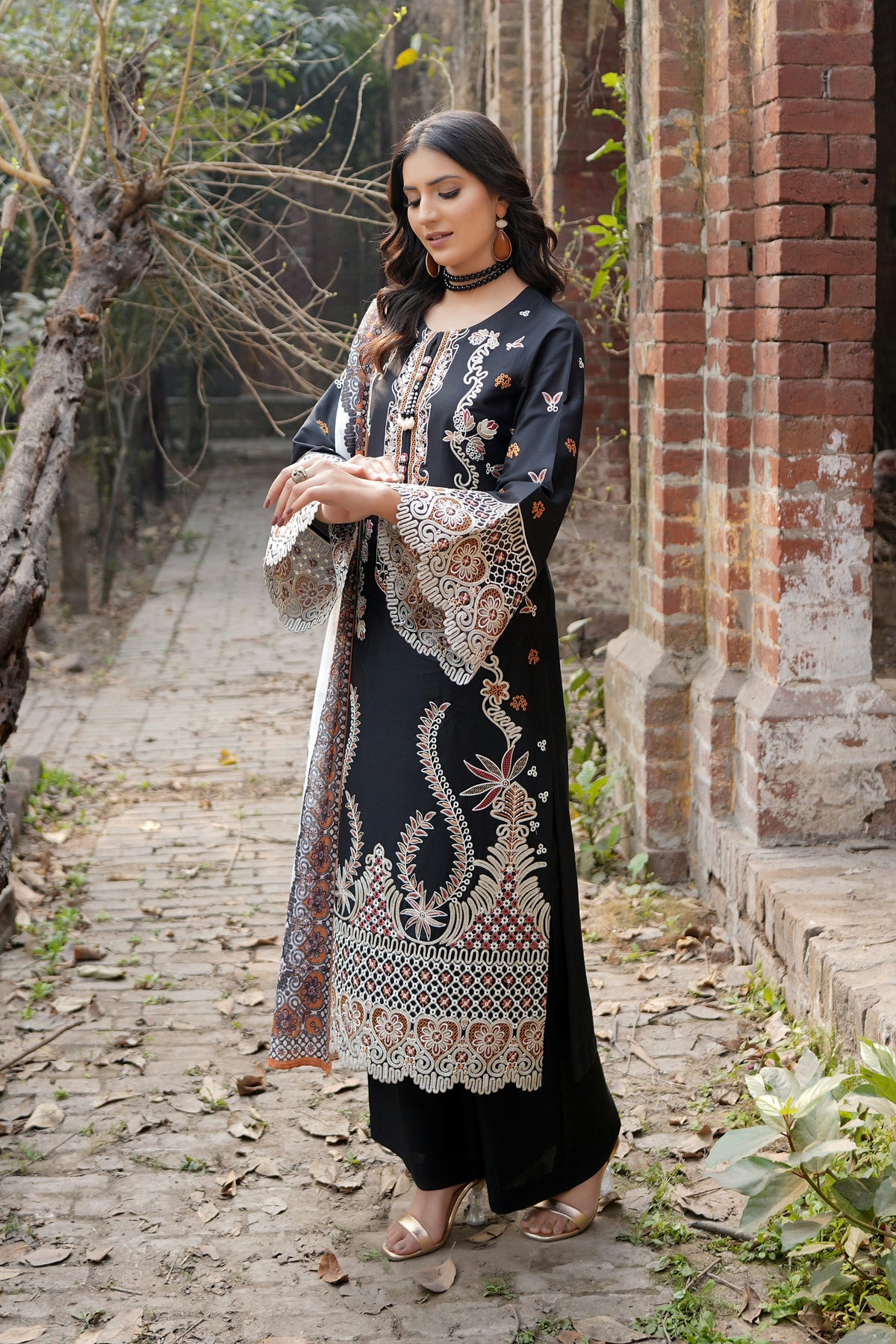 3 Piece Embroidered Summer Cotton Suit-Stitched