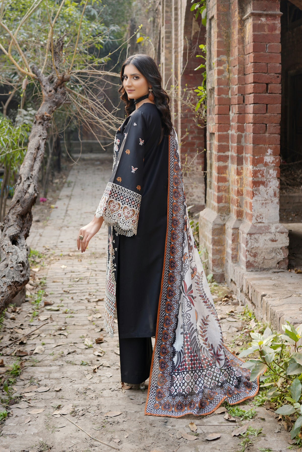 3 Piece Embroidered Summer Cotton Suit-Stitched
