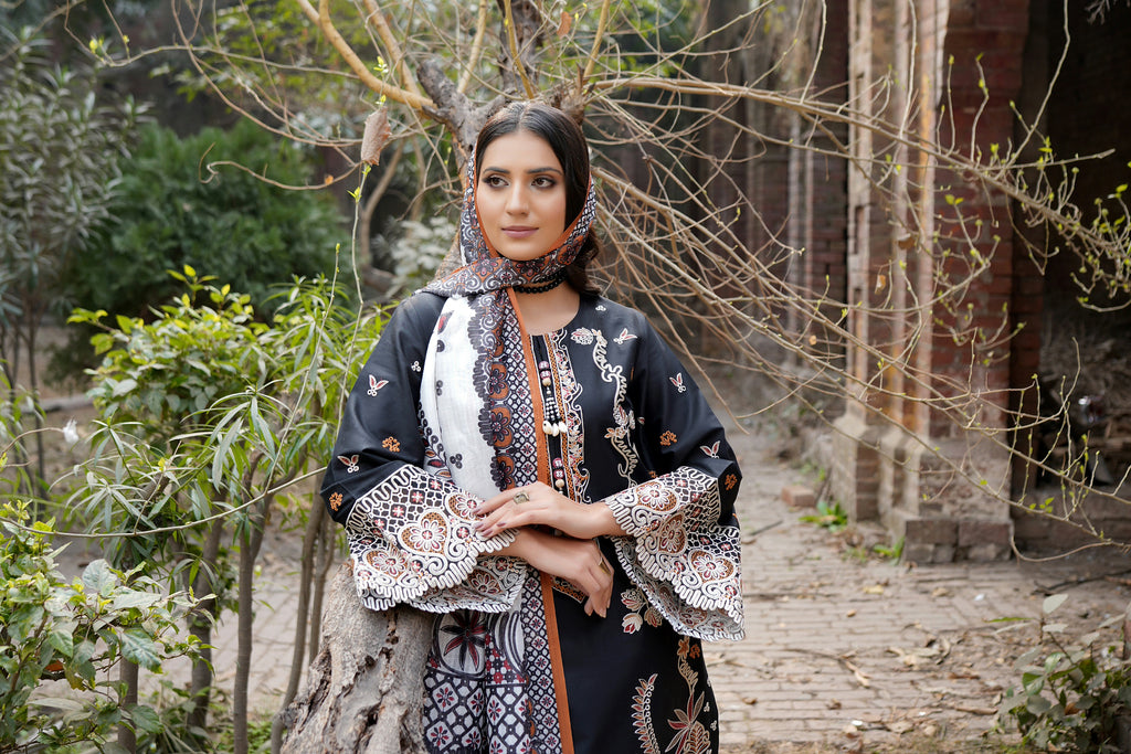 3 Piece Embroidered Summer Cotton Suit-Stitched