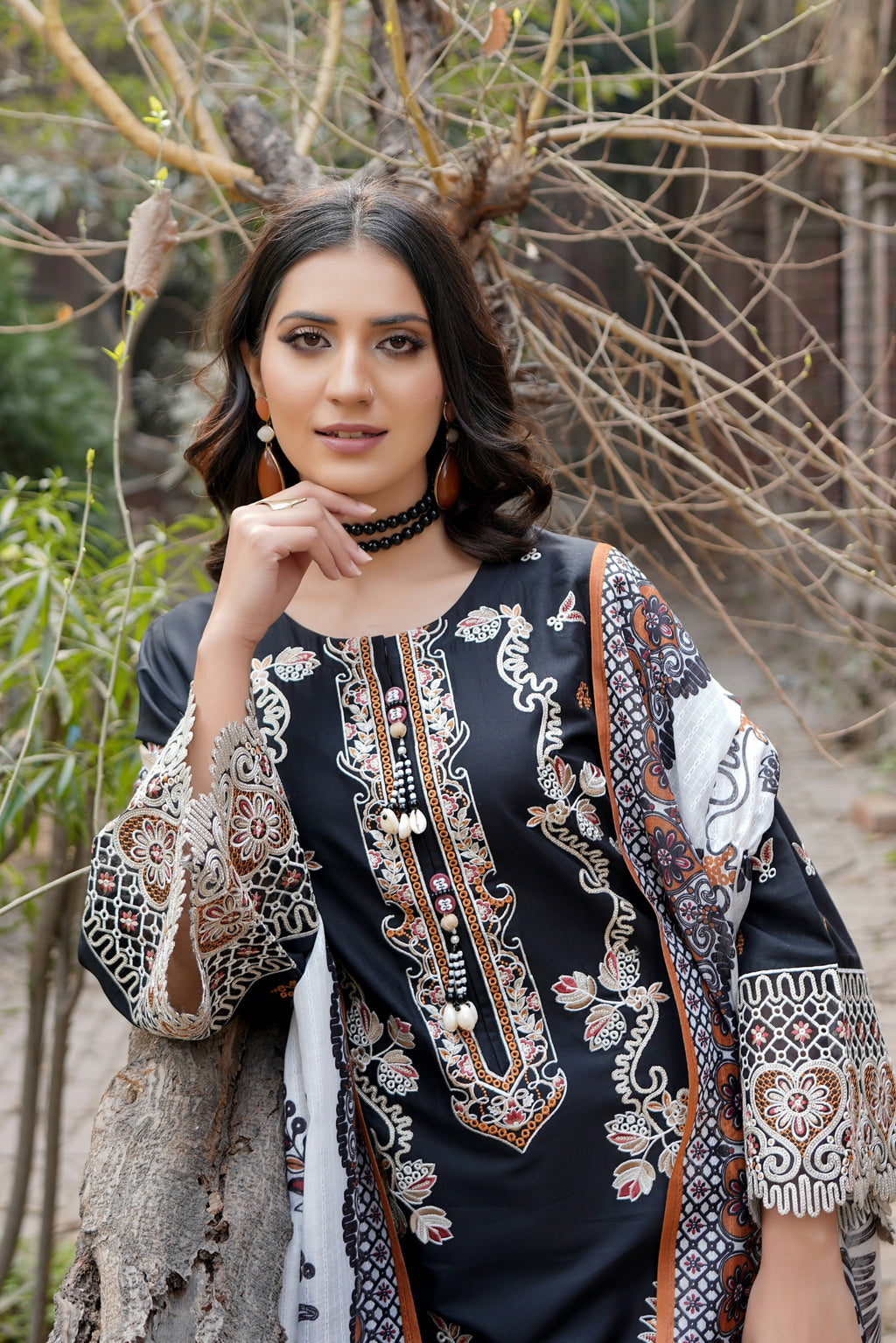 3 Piece Embroidered Summer Cotton Suit-Stitched