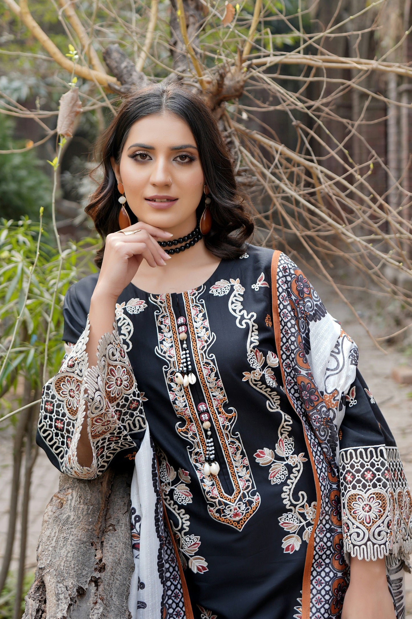3 Piece Embroidered Summer Cotton Suit-Stitched