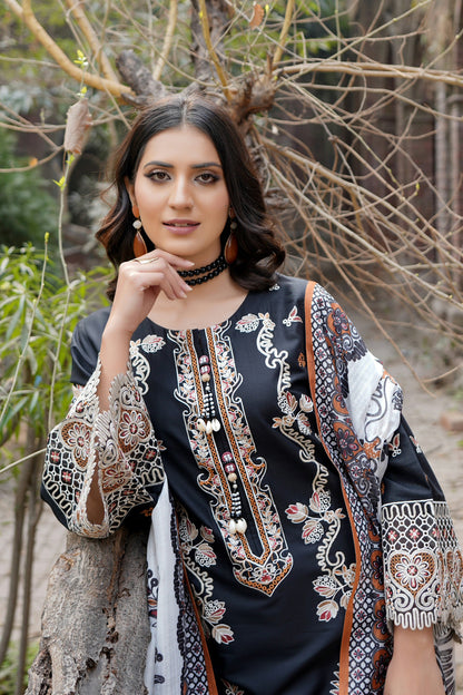 3 Piece Embroidered Summer Cotton Suit-Stitched
