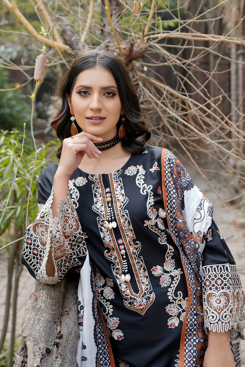 3 Piece Embroidered Summer Cotton Suit-Stitched