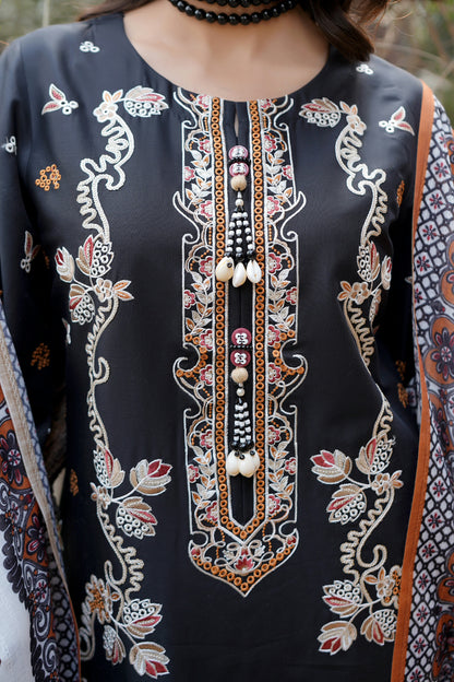 3 Piece Embroidered Summer Cotton Suit-Stitched