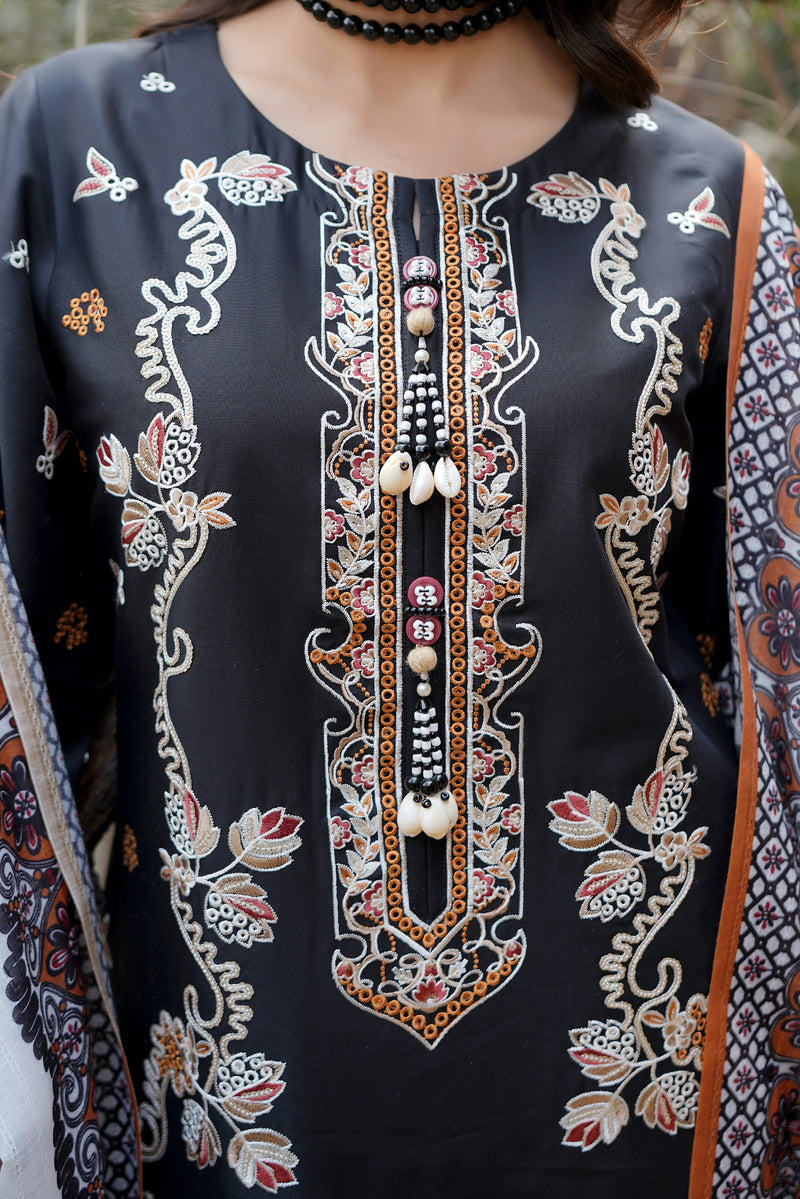 3 Piece Embroidered Summer Cotton Suit-Stitched