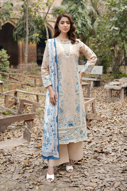 3 Piece Embroidered Summer Cotton Suit-Stitched