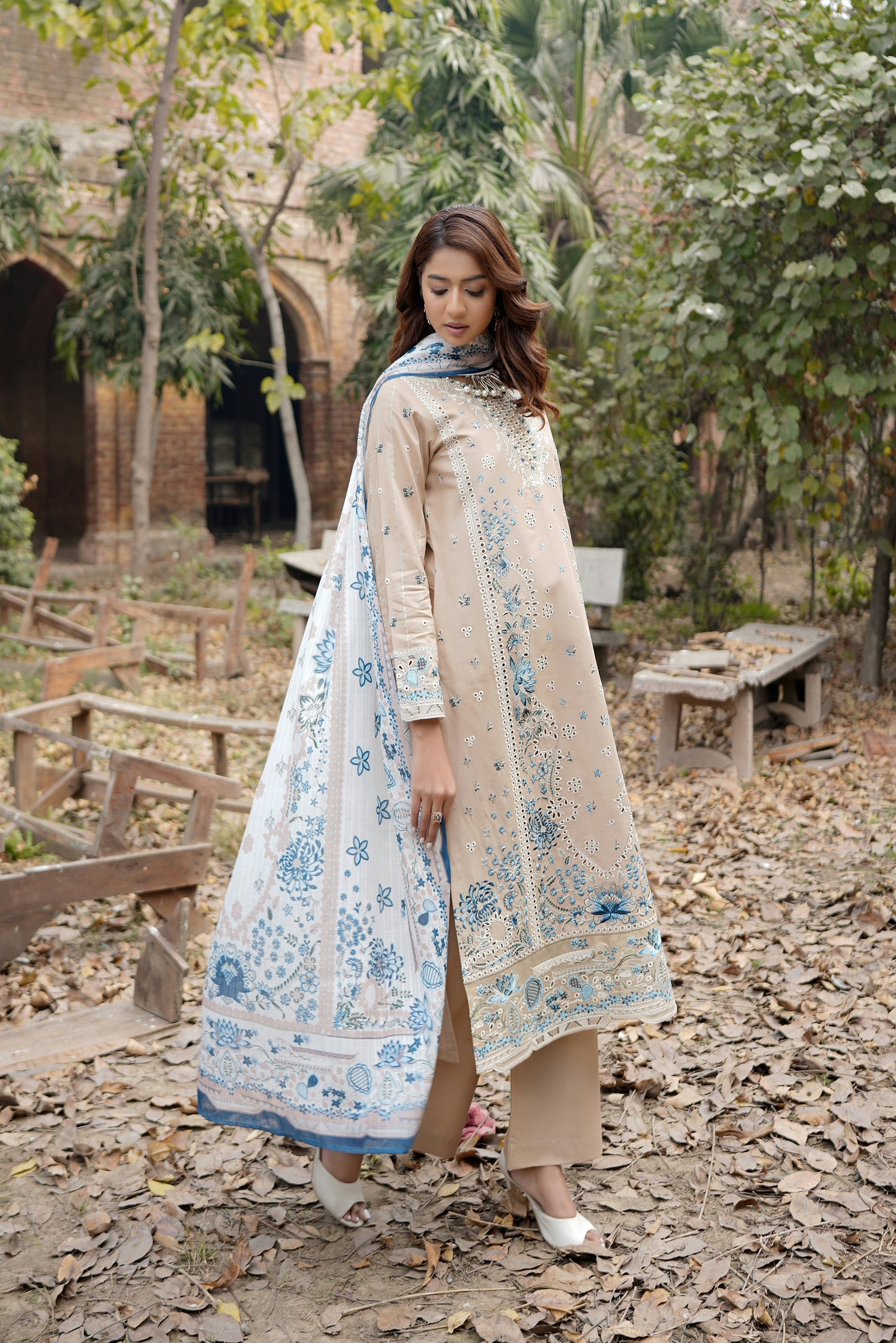 3 Piece Embroidered Summer Cotton Suit-Stitched