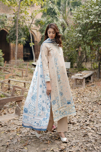 3 Piece Embroidered Summer Cotton Suit-Stitched