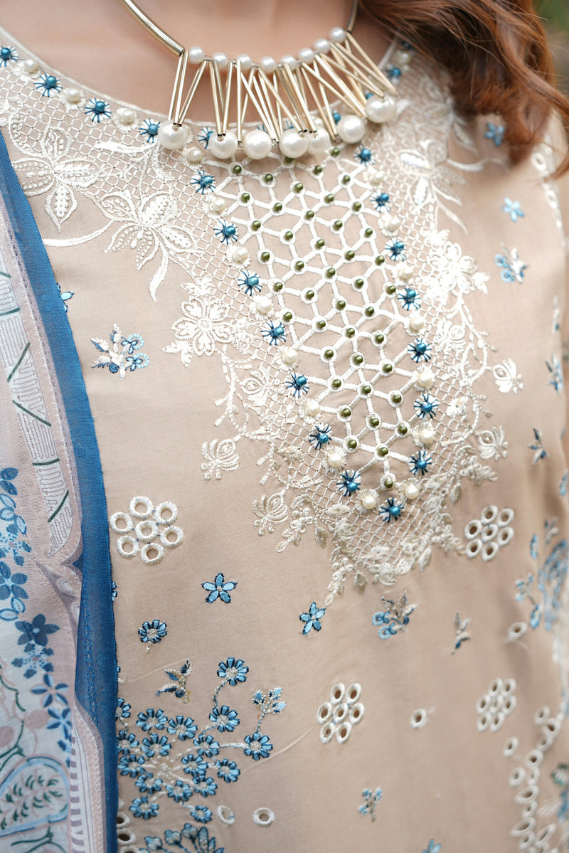 3 Piece Embroidered Summer Cotton Suit-Stitched