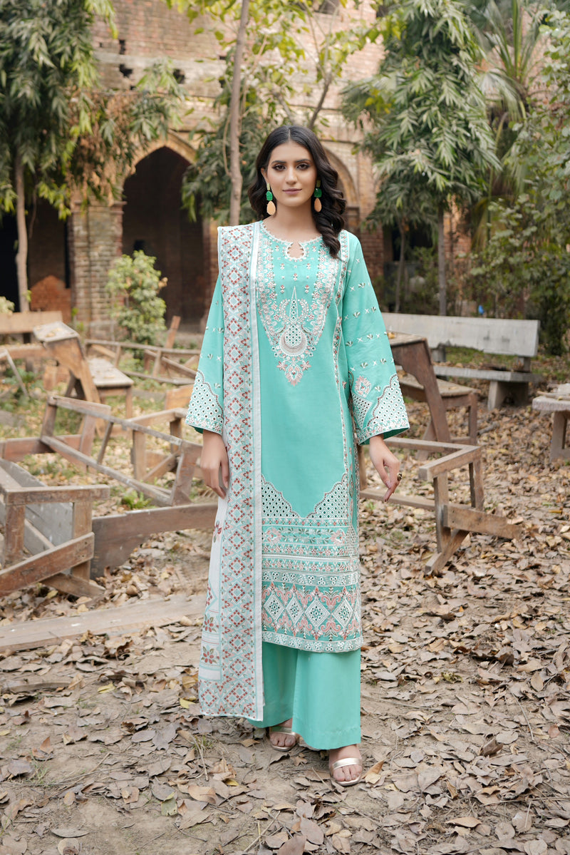 3 Piece Embroidered Summer Cotton Suit-Stitched
