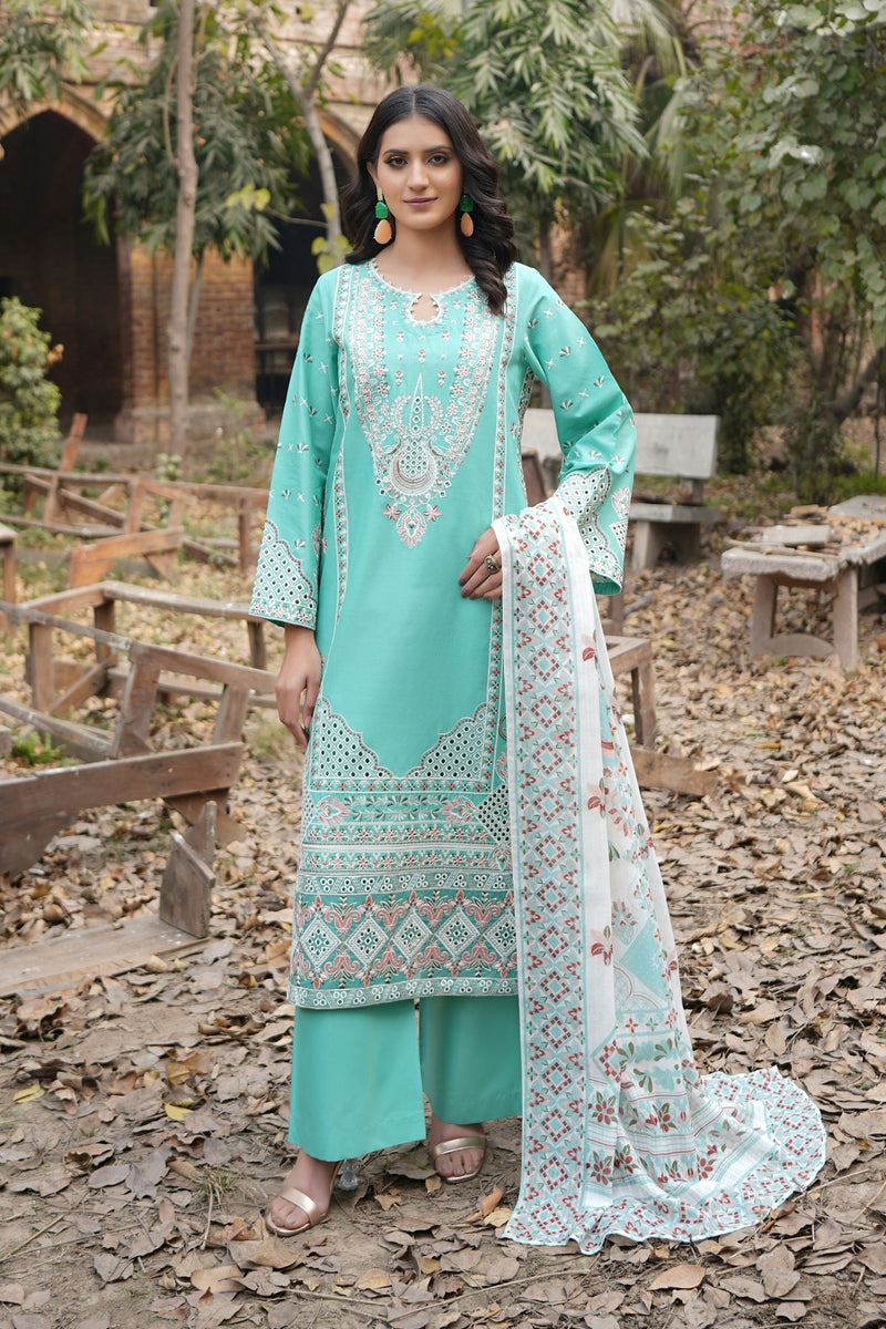 3 Piece Embroidered Summer Cotton Suit-Stitched