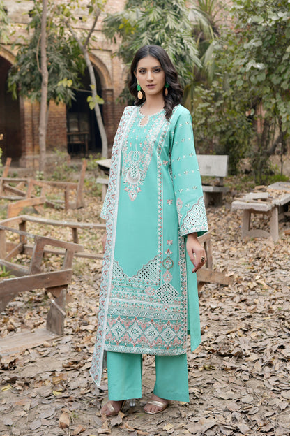 3 Piece Embroidered Summer Cotton Suit-Stitched