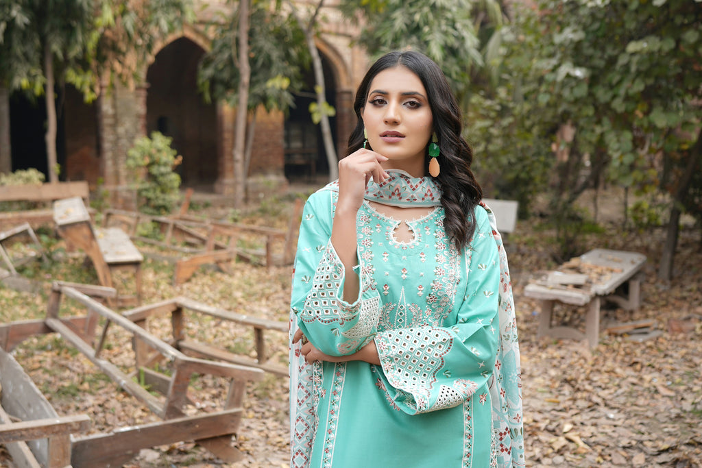 3 Piece Embroidered Summer Cotton Suit-Stitched