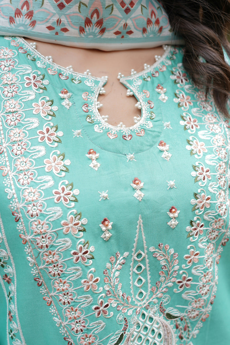 3 Piece Embroidered Summer Cotton Suit-Stitched
